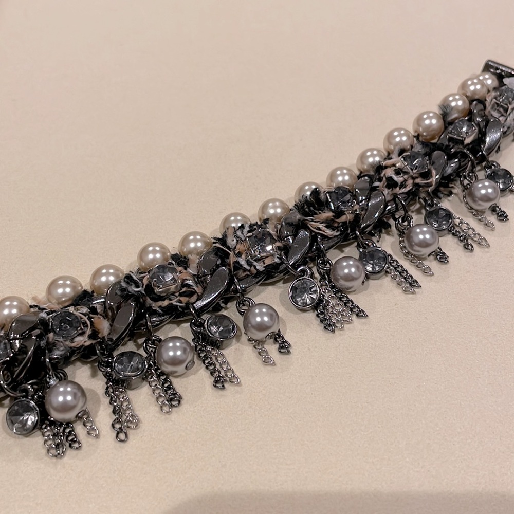 LOFT Black Chain Pearl and Gemstone Bracelet with Magnetic Closure NWT